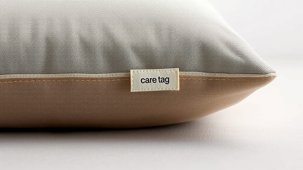 Close-up of an upholstery care tag showing W, S, S/W, and X cleaning codes on a fabric couch